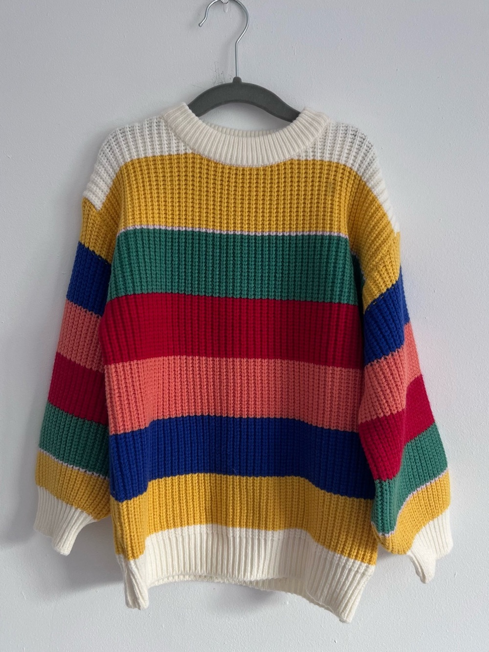 Kids Rainbow Colorblock Chunky Knit Sweater Size 120 Oversized